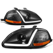 For 1996-1998 Honda Civic Led Drl Blackamber Projector Headlight Lamps