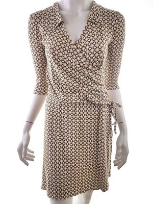 INFLUENCE Damen Wickelkleid Gr. S 3/4 Ärmel Geometrisch Kragen Knielang