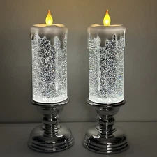 Christmas Flameless Snow Globe Candle Illuminated Glitter Pedestal Light Up LED