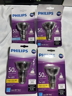 PHILIPS LED 50w replacement PAR20 Bright White Indoor FLOOD light bulb lamp 4/pk