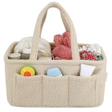 Baby Diaper Caddy Organizer   Soft Beige Sherpa with 3 Removable Compartments...