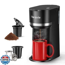 Horavie Mini Single Serve Coffee Maker for K Cup and Ground Coffee, Fast Brew