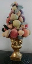 Vintage Sugared fruit with berries topiary In Golden Gilded Vase