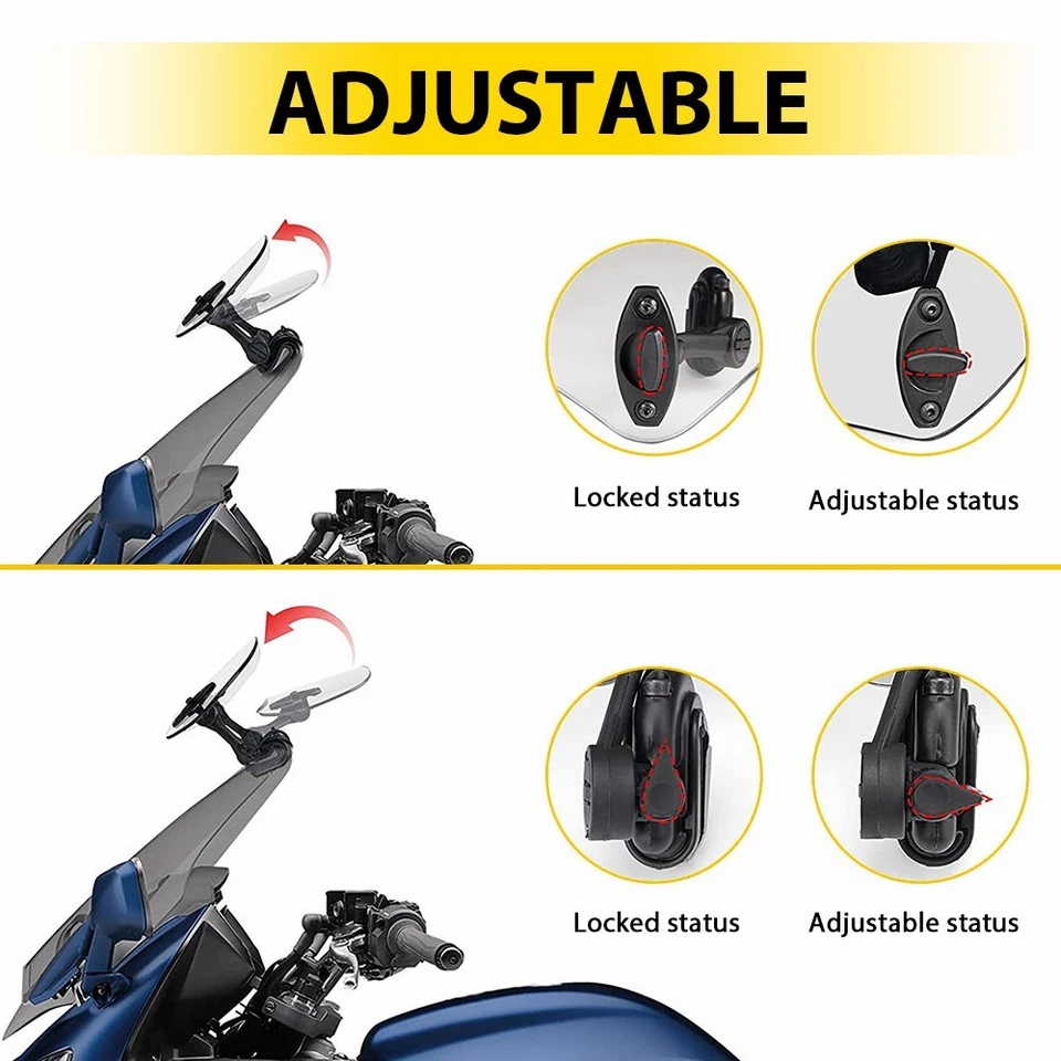 Alerón con clip de parabrisas de extensión ajustable deflector de viento para motocicleta Foto 4 de 4