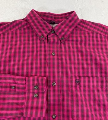Ariat Pro Series Men's Button Down Pink Check Cowboy Western Shirt Large