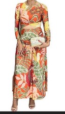 Farm Rio Multicolor Cut Out Maxi Dress Long Sleeve Boho L Parrot Floral Palm