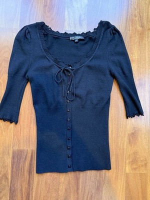EUC RARE Betsey Johnson NY 90s Y2K Black Petite Cardigan Pointelle Size S 2 4