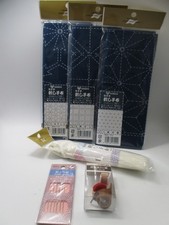 STARTER SET Naska SASHIKO Kit cut cloth Navy 3pcs with Needle Thread thimble