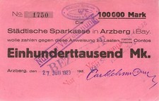 Arzberg Carl Schmidt Bankg. 100 Thousand Mark 1923 Very Lightly Used