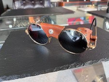 Occhiali da sole vintage tondi ghiacciaio montatura oro doppie lenti marroni specchiate