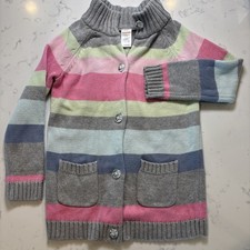 VTG Gymboree 100 Cotton Cardigan Sweater Striped Sparkly Button Girls SZ SM 5-6