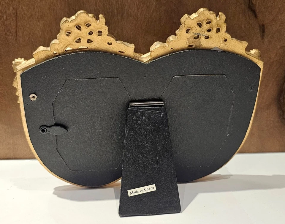 Ornate Double Picture Frame Floral Accents Gold Dark Red Background 2.5 x 3.25 - Image 2 of 3