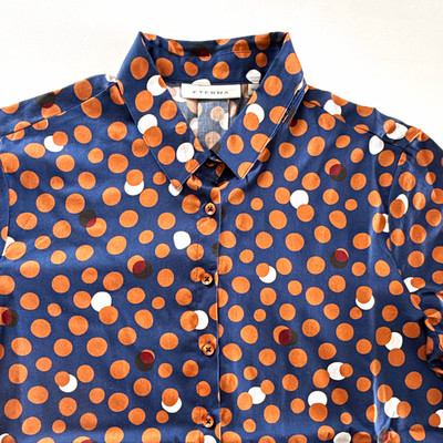 ETERNA Damen Bluse Gr. 40 blau gepunktet, Kragen, Langarm, Knopfleiste