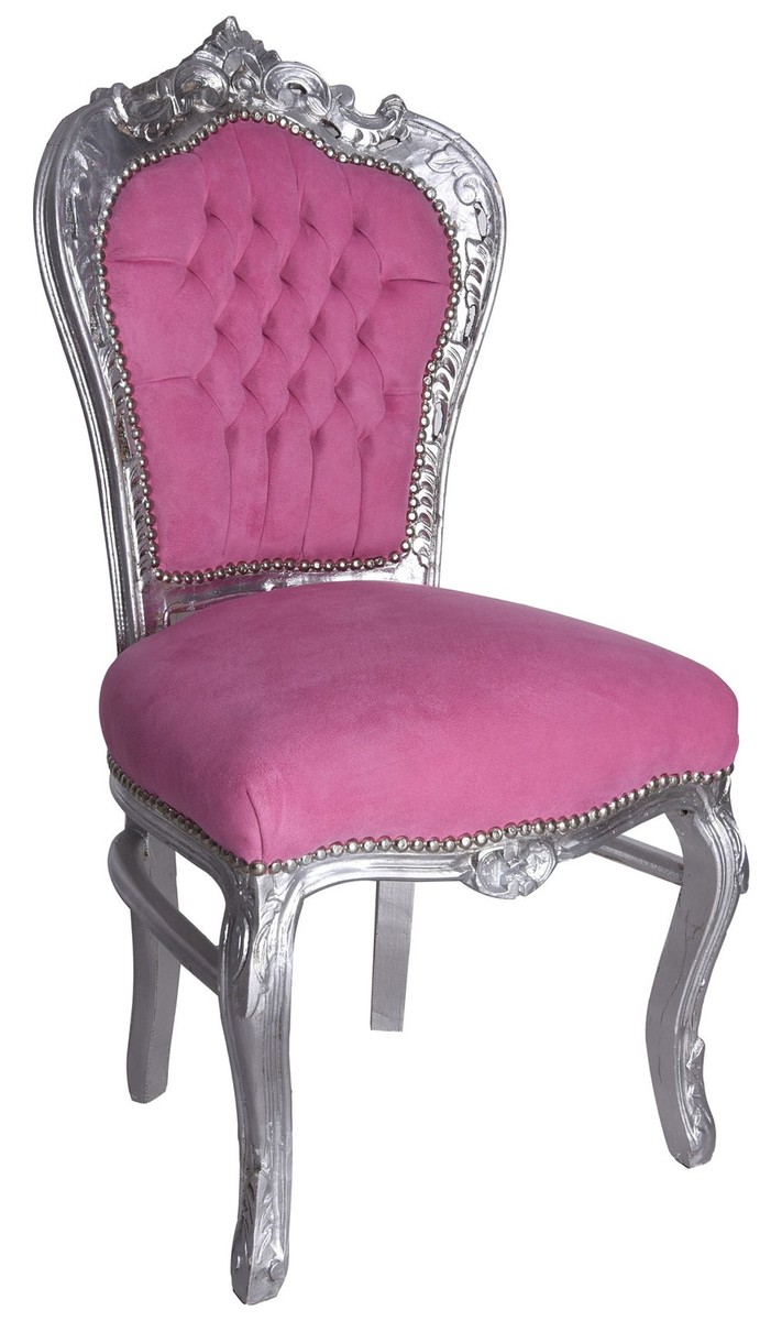 Antico Sedia Barocco da Cucina Rosa Eszimmerstuhl Imbottita Lusso