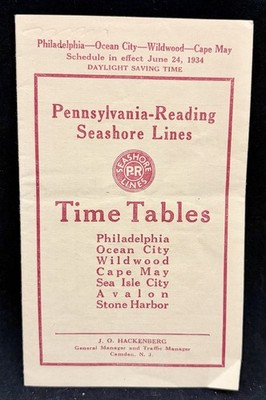 Penn - Reading Seashore Lines Time Tables, Phili, Ocean City (June 24, 1934)