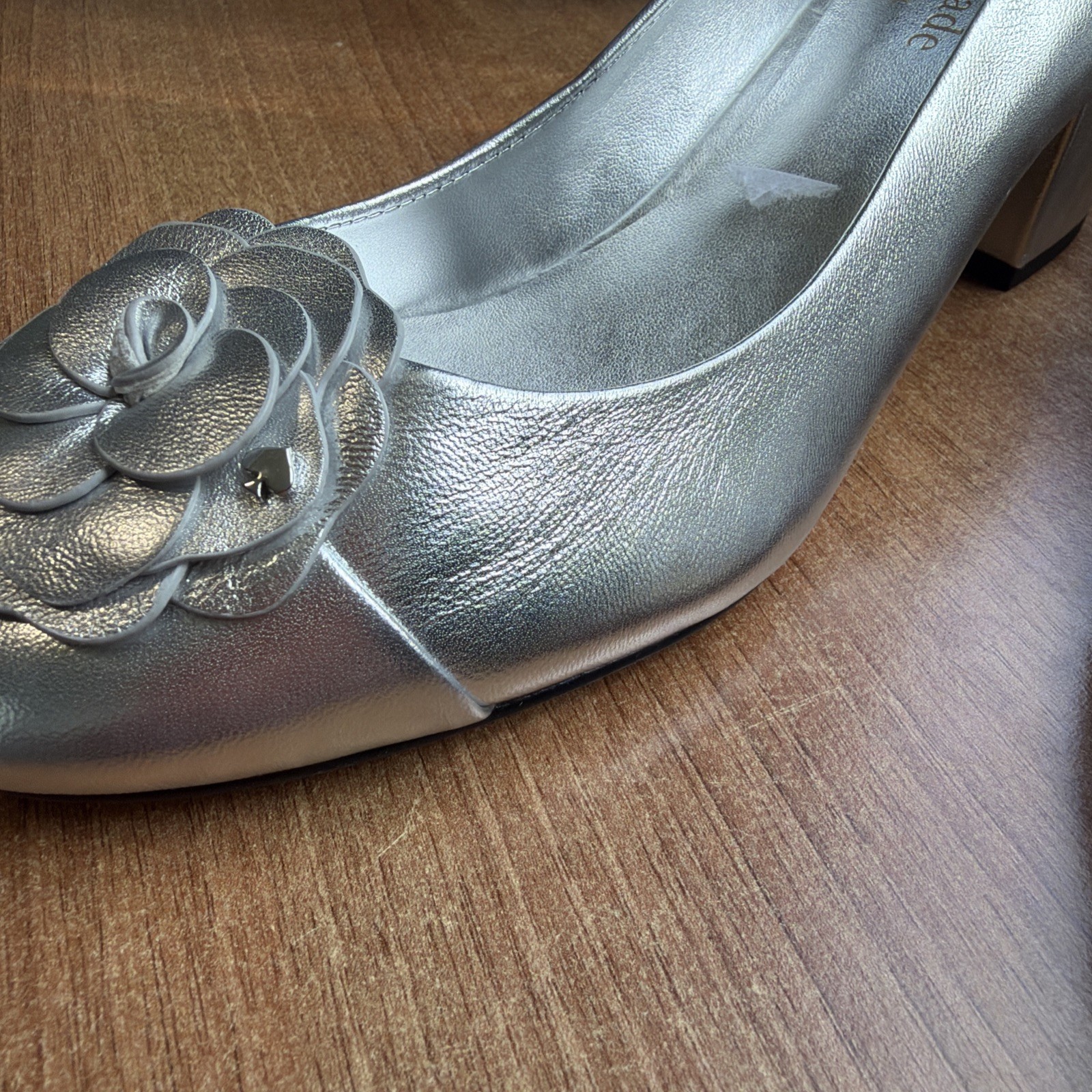 Kate Spade Flora Ballet Pump Metallic Silver Uk 5 USA 7.5 Block Heel Wedding BN image 7