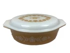 Vintage PYREX Ovenware Casserole Dish With Lid Butterfly Gold 2.5 Qt Made in USA
