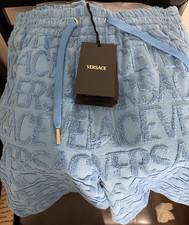 Versace Blue Logo Drawstring Men's Shorts with Pockets Size M