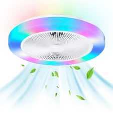 Low Profile Ceiling Fan with Light, 19.6in RGB-LED Dimmable Enclosed Ceiling ...