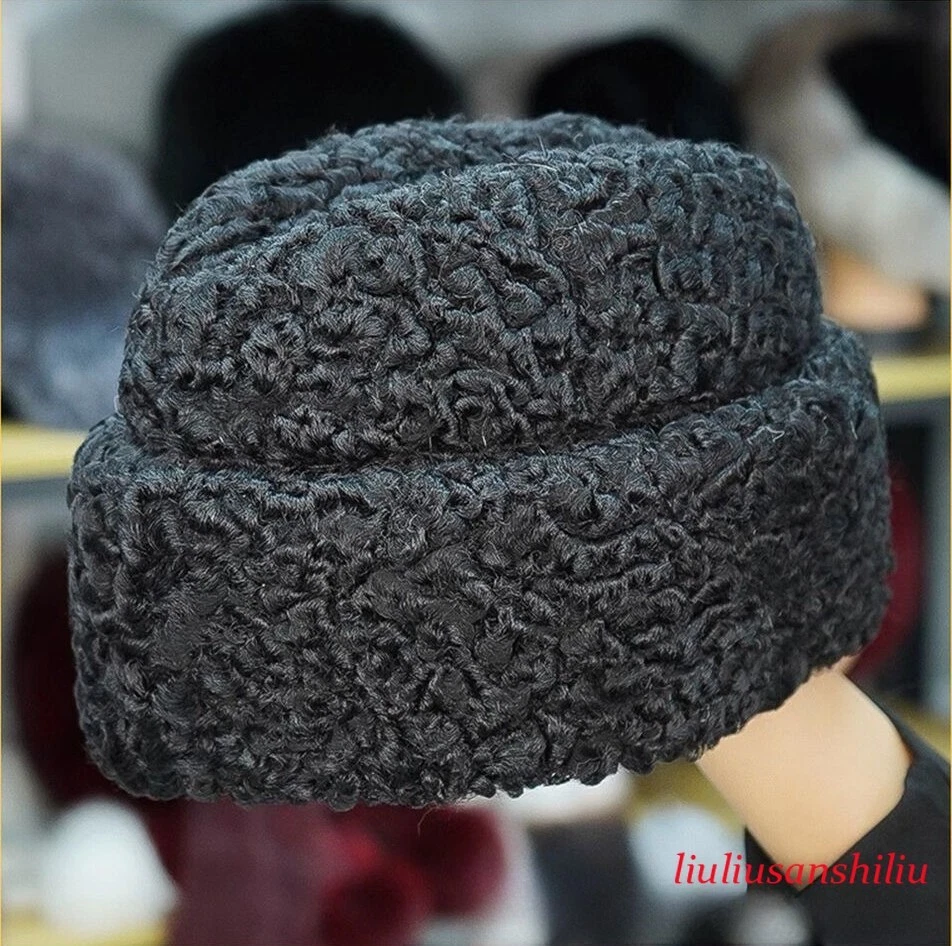 100% Real Sheep Fur Hat Thicken Winter Warm Cap Casual Fashion for Men