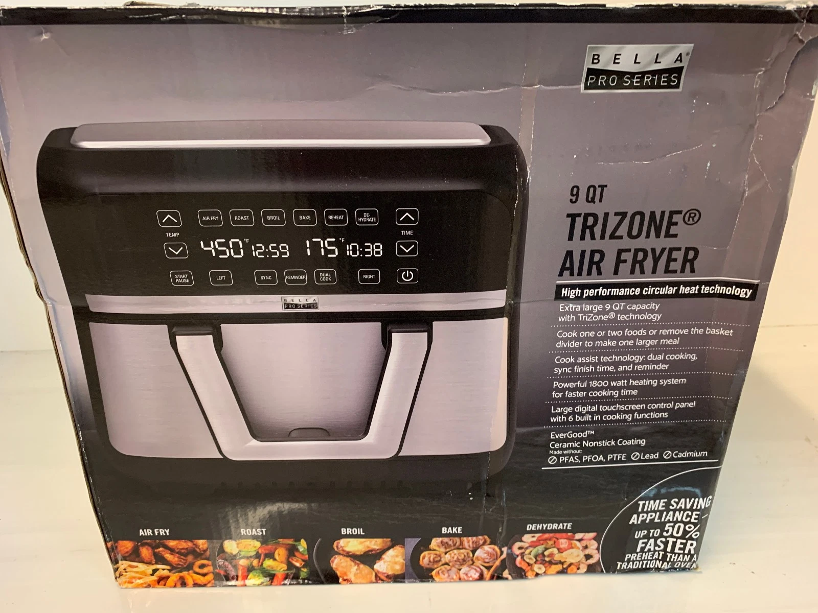 BELLA PRO 9qt. TriZone Dual Basket Air Fryer XXL 1800W Touchscreen 90242
Opens in a new window or ta