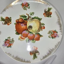 Serving Plate, Tidbits Napco “Fruit Orchard”, Gold, Footed, Vintage Hand Painted