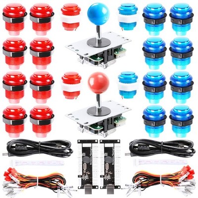Easyget LED Arcade DIY Parts 2x Zero Delay USB Encoder + 2x 8 Way Joystick + ...