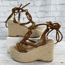 Free People Gladiator Platform Espadrille Sandal Size 6.5 37 Wedge Lace Up Spain