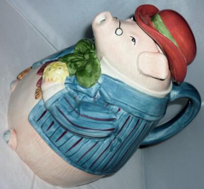 ATEMBERAUBENDE VINTAGE RETRO GROSSE FITZ & FLOYD COUNTRY FARM SCHWEIN TEEKANNE 22cm HOCH