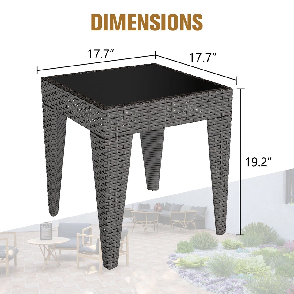 Mesa auxiliar de mimbre para exteriores PE ratán patio muebles de almacenamiento, marrón oscuro Foto 2 de 4