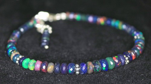 Pulsera de plata 925 de ópalo negro pulsera de ópalo de fuego pulsera de cuen... - Imagen 3 de 3