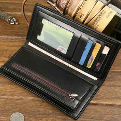 Cartera Larga Plegable de Cuero Soporte de Tarjeta ID Billetera