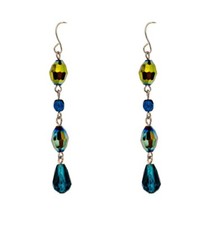 Long teal blue and green glass bead earrings, dangle drop linked earrings 15New