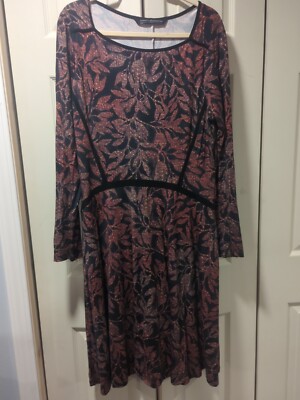 Peruvian Connection Delilah Dress Size L Fall Colors Black Trim