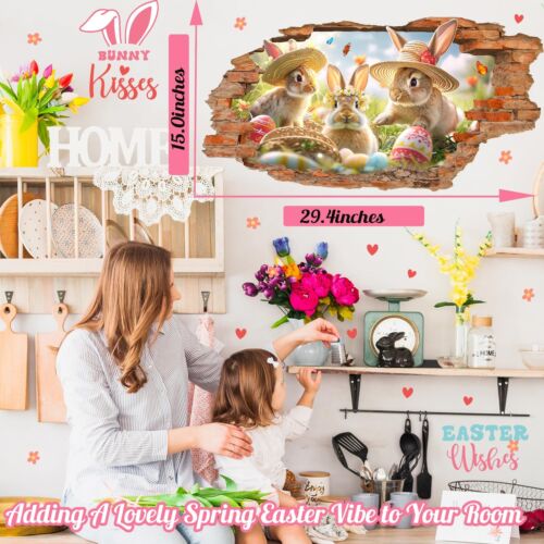 Easter Wall Decals Easter Decoration Stickers for Wall Easter Bunny Wall Deca... - Picture 4 of 7