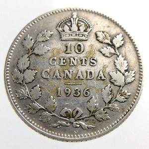 1936-Canada-10-Cents-Silver-Dime-Circulated-George-V-Ten-Cent-Coin-R438