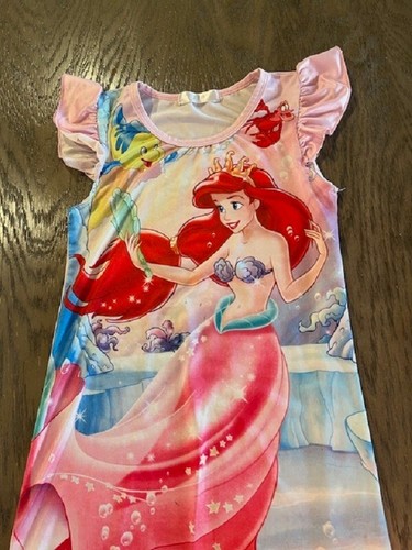 NO LABEL PINK LITTLE MERMAID NIGHTGOWN S/S POLYESTER PRINT SZ 110/4 Gently Worn - Picture 2 of 6