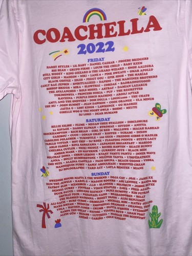 T-shirt ufficiale 2022 COACHELLA Sunshine LINEUP rosa M - Foto 2 di 11
