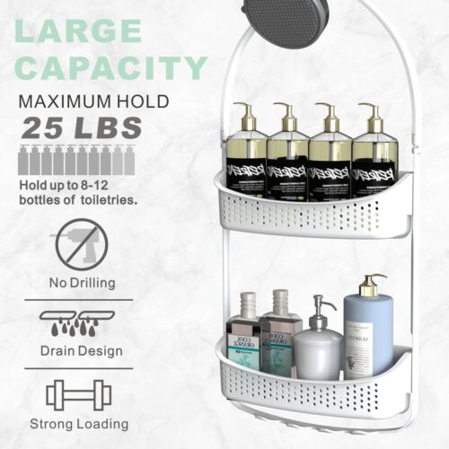 Shower Caddy Hanging Antiswing Over Head Shower Caddyplastic Bathroom Organizer - Picture 3 of 5