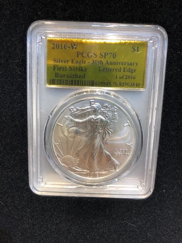 2016 W  Burnished Silver American Eagle - PCGS SP70 Gold Foil Lettered Edge
