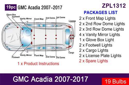 19pcs LED Interior Light Upgrade for GMC Acadia 2007-2017 White Light Bulbs Kit - Bild 2 von 8