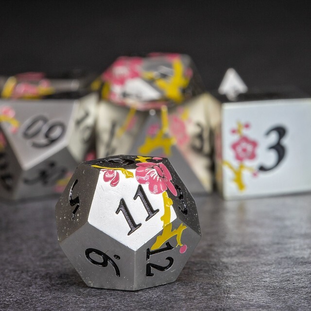 Sage's Petrified Flowers Silver Pink/Yel Flowers Metal Dice Set Dnd Dice RPG