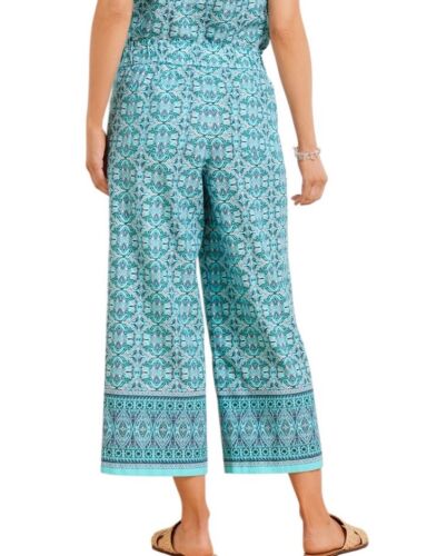 New Talbots Pants Womens Medium Petite PM Turquoise Blue Wide Leg Crop Nantucket - Picture 3 of 9