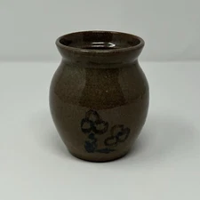 Vintage Jugtown Ware Pottery Vase 4" Glazed Planter Bowl Earth Tone Flowers 1980