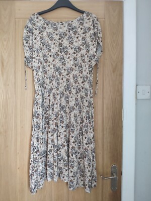 New Beige Floral Fit And Flare Midi Dress Size 14