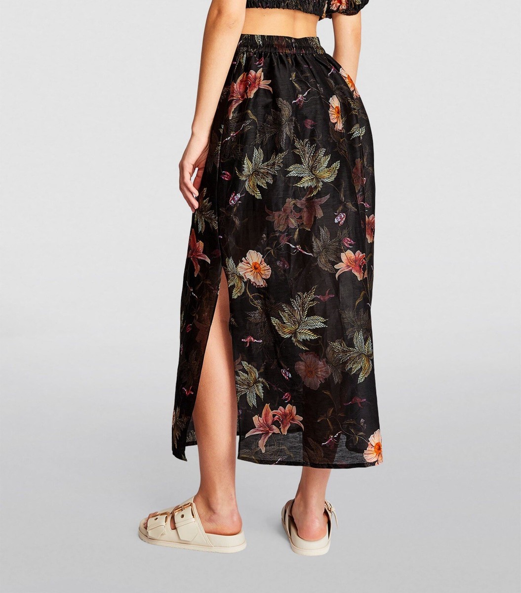 AllSaints Asta Viviana Silk Linen Blend Maxi Skirt Black UK