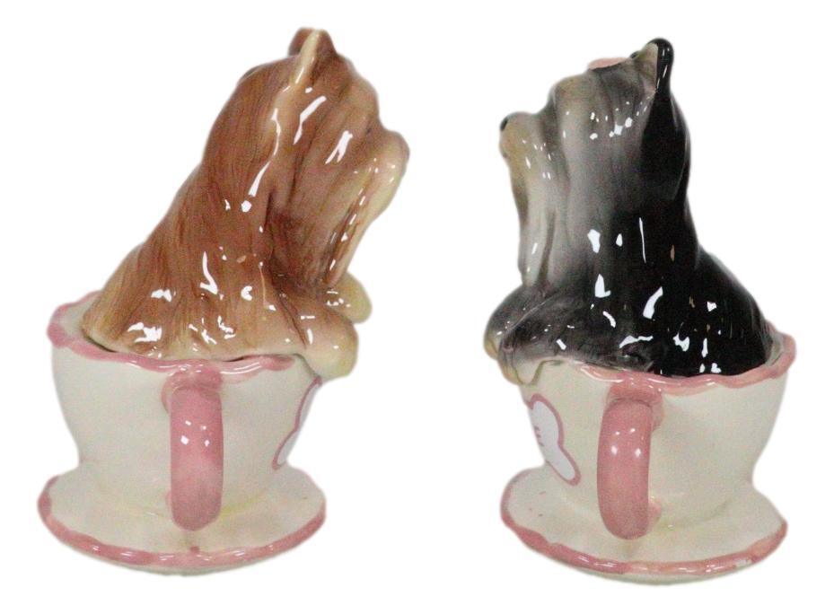 Ceramic Yorkshire Terriers Yorkie Pet Dogs In Teacups Salt And Pepper