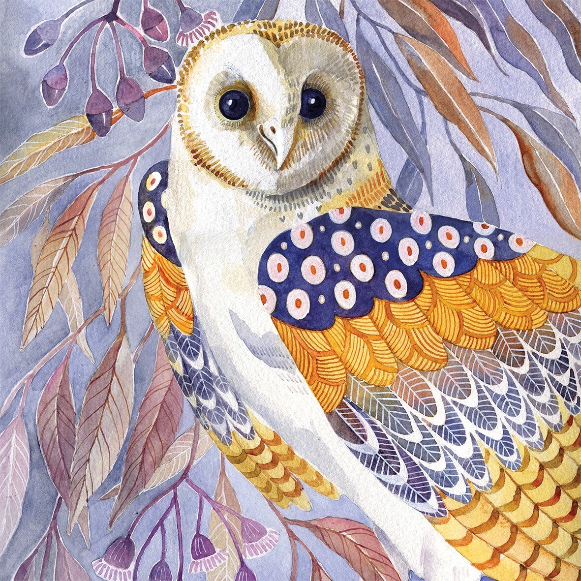 4 x COCKTAIL Napkins/25cm/3Ply/Decoupage/Bird/Owl/Mauves/Colourful Owl/Athena