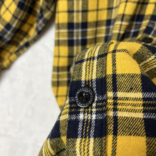 Camicia uomo Assholes*s Live Forever grande flanella gialla a quadri teschi con bottoni - Foto 8 di 10