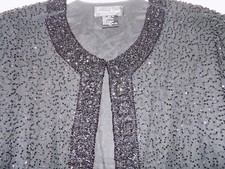Vintage Laurence Kazar black silk beaded evening formal jacket coat 2X 22 24